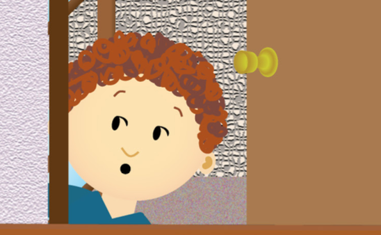 little boy peeking around corner